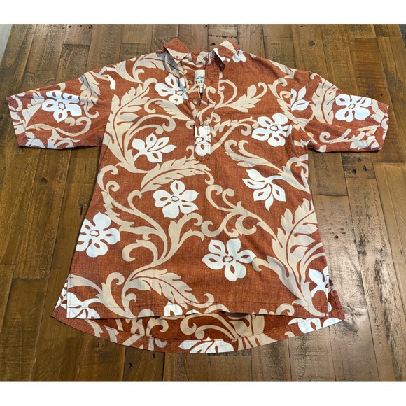 Kahala Other - Kahala 1936 Mens Small Orange Floral Hawaiian Popover Shirt Cotton 3048 5658